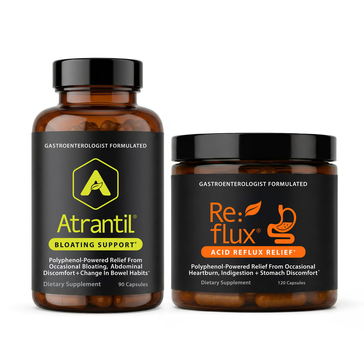 Re:lieve Your Gut bundle: two Atrantil bottles and one Re:flux bottle