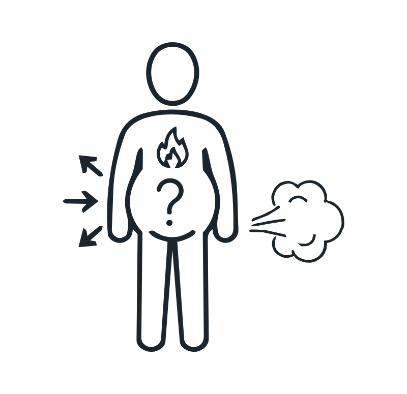 Line drawing of the brain and digestive tract connected by two-way signals